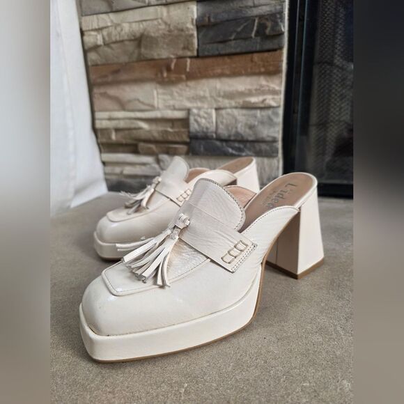 Tassel Chunky Platform Mule Women Square Toe Block Heel Sz 39/8 L'idea By Lori - Picture 11 of 13
